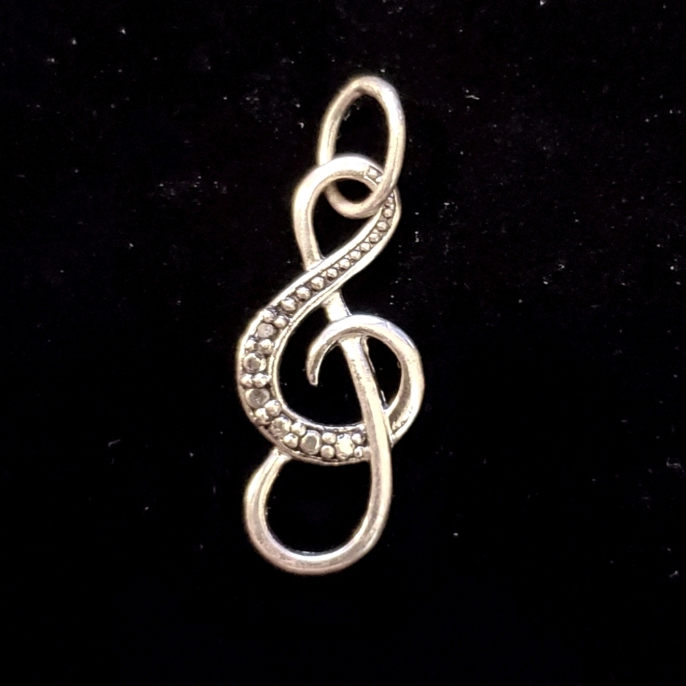 Sterling Silver Diamond G Clef Music Pendant Charm
